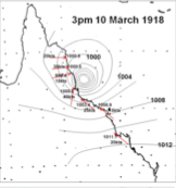 Innisfail March 1918 - Cyclone isobar chart